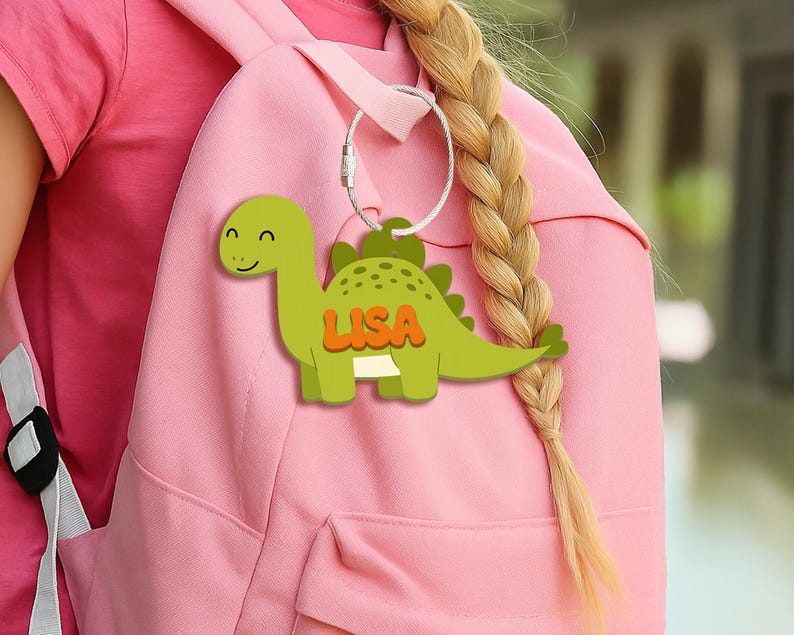 Personalized Dinosaur Keychain for Kids, Custom Backpack Kid Name, Back to School Gift, Cute Dino Bag Charm, Lunch Box Tag, Diaper Bag Tag