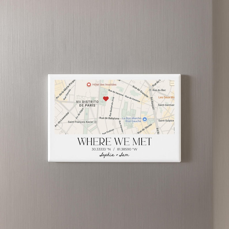 Custom Magnet Where We Met Map, Personalized Location Map Fridge Magnet, Wedding Map Anniversary Gift, Map With Coordinates Gift for Couples