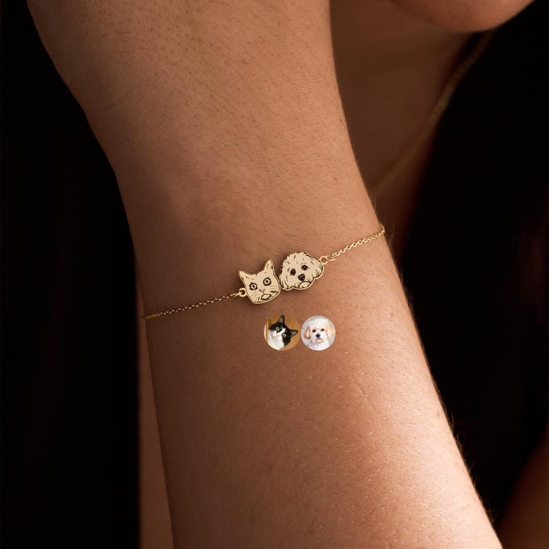 Personalized Pet Portrait Bracelet, Pet Memorial Bracelet, Custom Pet Picture Jewelry, Pet Lost Bracelet, Dog & Cat Bracelet,Gift for Her