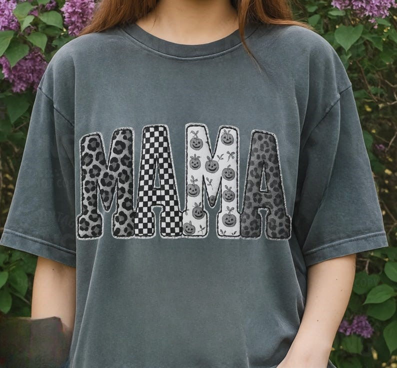 Fall Mama T-Shirt, Halloween Patchwork Letters Clipart, Pumpkin Leopard Checkered Shirt, Cozy Autumn Shirt