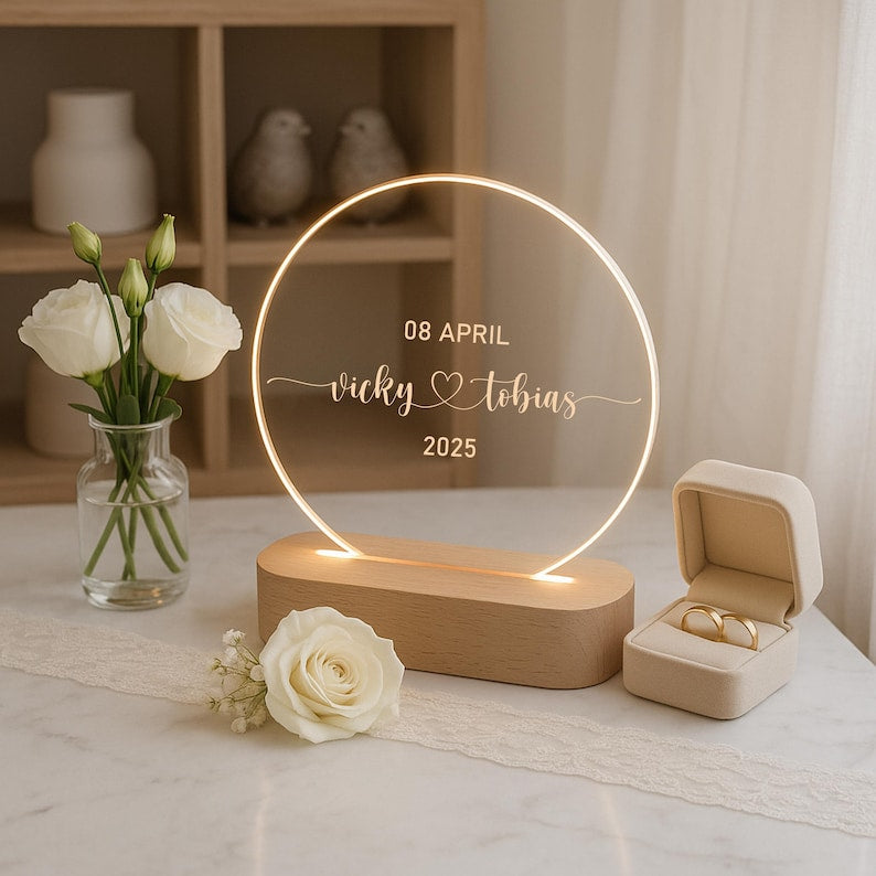 Personalized LED lamp wedding gift with names & date. Unique couple gift. Wedding decoration. Couple gift. Anniversary gift.