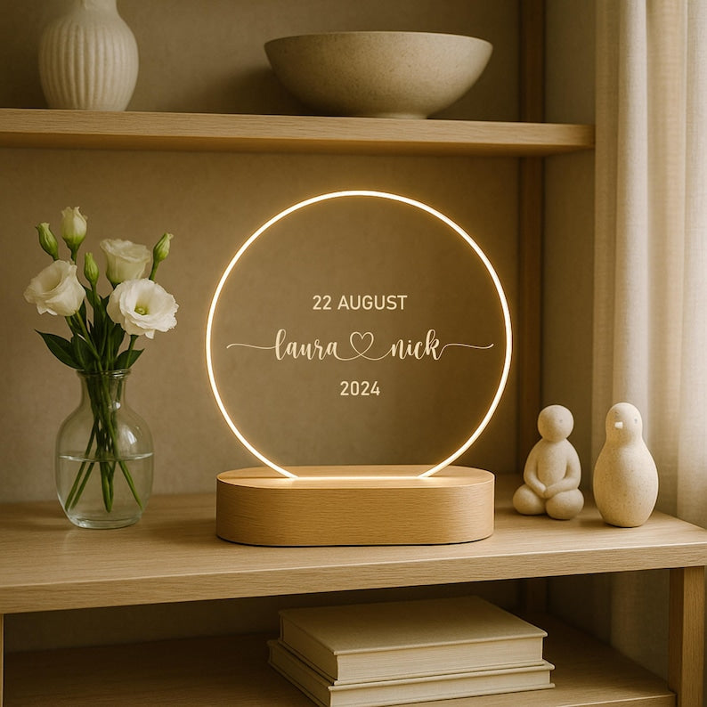 Personalized LED lamp wedding gift with names & date. Unique couple gift. Wedding decoration. Couple gift. Anniversary gift.