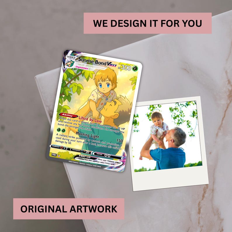 Custom Pok mon-Inspired Couple Keepsake Wedding & Anniversary Photo to Holo Card