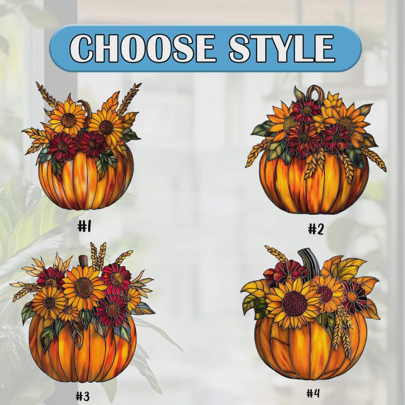 Pumpkin Floral Acrylic Suncatcher - Faux Stained Glass Window Hanging - Autumn Sunflower Decor For Thanksgiving Or Fall Gift