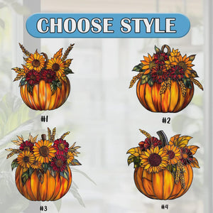 Pumpkin Floral Acrylic Suncatcher - Faux Stained Glass Window Hanging - Autumn Sunflower Decor For Thanksgiving Or Fall Gift