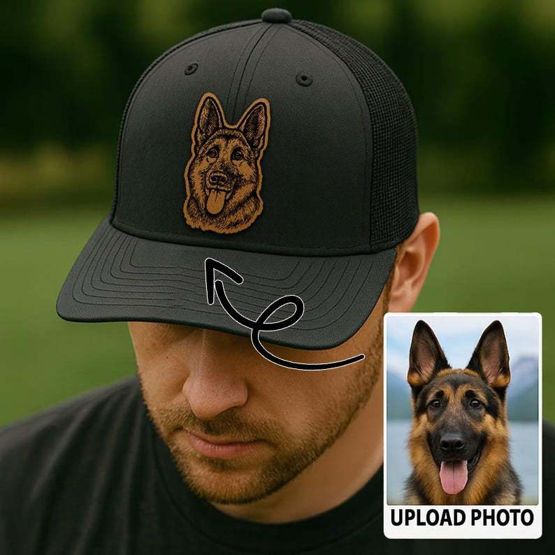 Custom Pet Photo Trucker Hat, Personalized Leather Patch Hat, Dog Owner Gift, Personalized Dog Mom & Cat Dad Cap, New Dog Memorial Gift