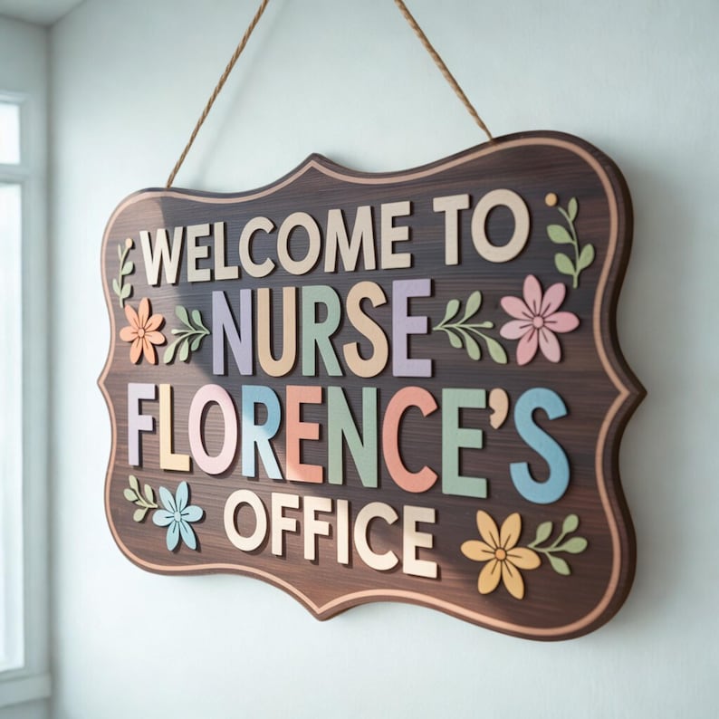 Personalized School Nurse Door Sign: Floral Clinic Decor