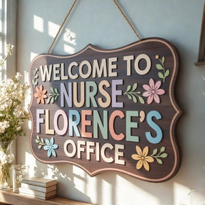 Personalized School Nurse Door Sign: Floral Clinic Decor