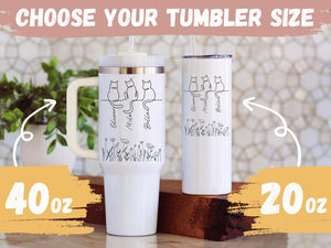 Personalized Cat Names 40oz Tumbler, Custom Cat Mum, Minimalist Cat Lover Gifts, Personalized Lineart Cat Parent, Cat Names on Wildflowers
