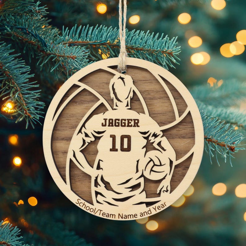 Personalized Volleyball Ornament, Engraved Wooden Sports Ornament with Name and custom text, Sports Jersey