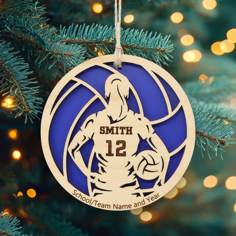 Personalized Volleyball Ornament, Engraved Wooden Sports Ornament with Name and custom text, Sports Jersey