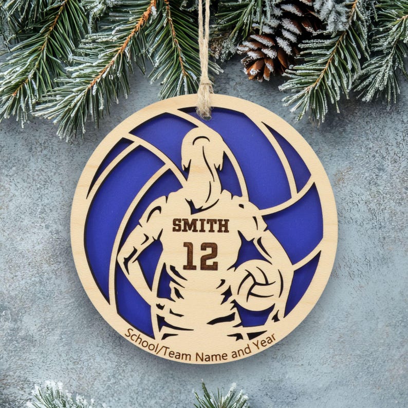 Personalized Volleyball Ornament, Engraved Wooden Sports Ornament with Name and custom text, Sports Jersey