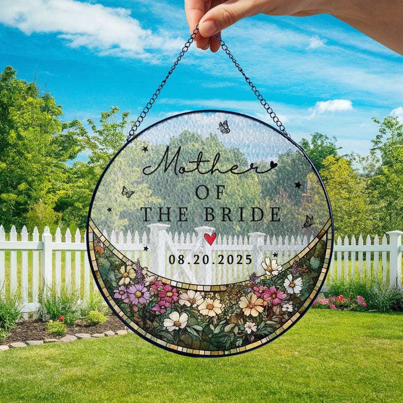 Custom Wedding Gift For Mother Of The Bride & Groom Stained Glass Suncatcher, Wedding Gift For Mom, Engagement MOB MOG Gift Window Decor