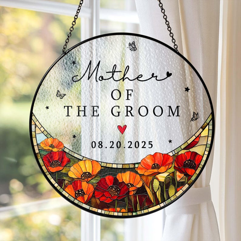 Custom Wedding Gift For Mother Of The Bride & Groom Stained Glass Suncatcher, Wedding Gift For Mom, Engagement MOB MOG Gift Window Decor