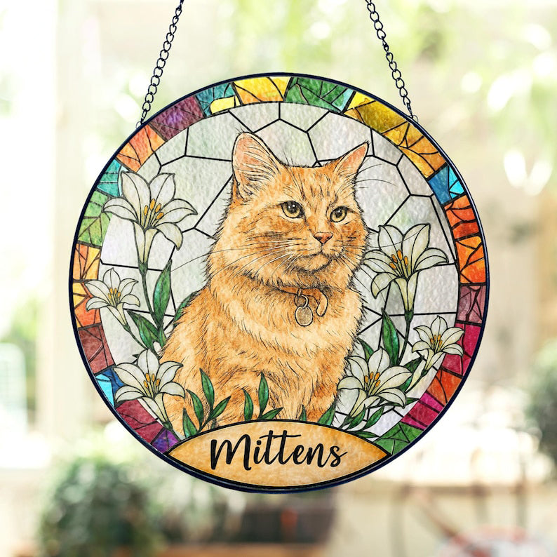 Custom Cat Memorial Suncatcher, Pet Memorial Gifts, Pet Portrait Stained Glass , Loss of Pet Sympathy Gift, Cat Suncatcher, Pet Photo Gift