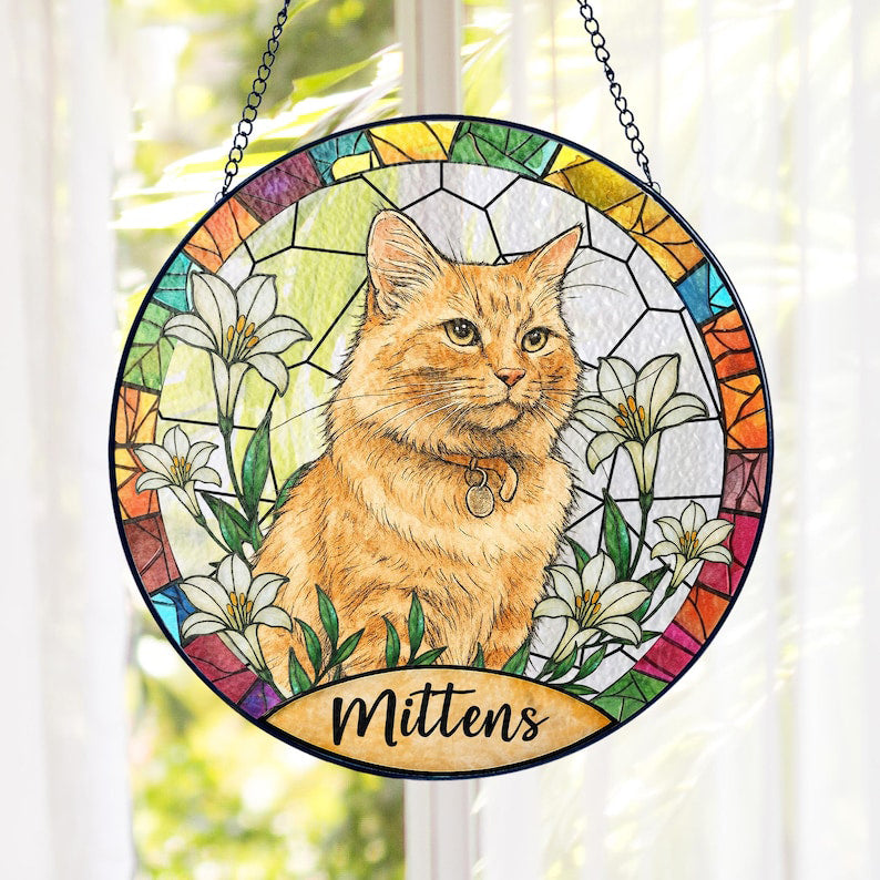 Custom Cat Memorial Suncatcher, Pet Memorial Gifts, Pet Portrait Stained Glass , Loss of Pet Sympathy Gift, Cat Suncatcher, Pet Photo Gift