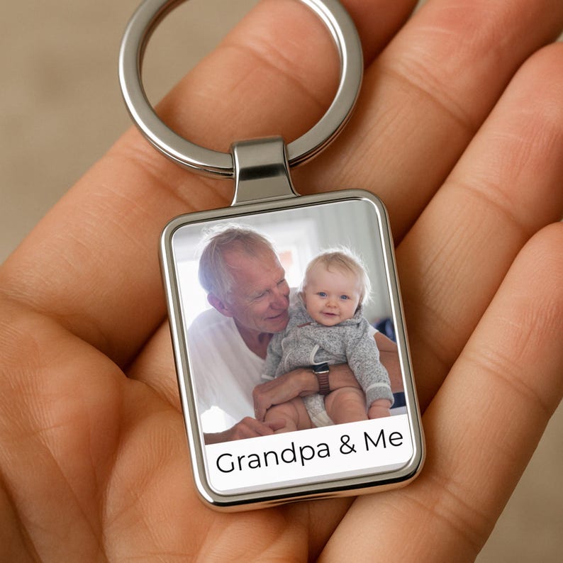 Grandpa Photo Gift, Personalized Grandpa Photo Keychain, Custom Gift from Grandchild, Picture Keyring Keepsake, Father s Day Gift