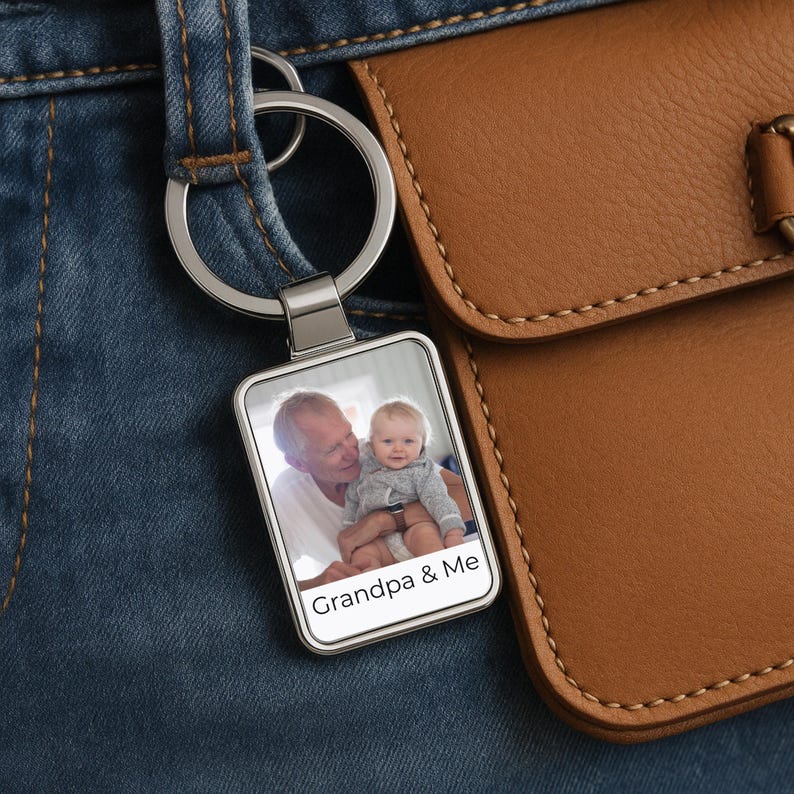 Grandpa Photo Gift, Personalized Grandpa Photo Keychain, Custom Gift from Grandchild, Picture Keyring Keepsake, Father s Day Gift