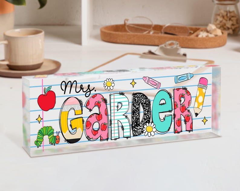Personalized Teacher Desk Name Acrylic Plaque, Acrylic Name Plate for Desk, Back To School Teacher Gift, Teacher Name Plate, Office Decor