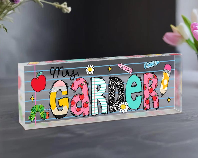 Personalized Teacher Desk Name Acrylic Plaque, Acrylic Name Plate for Desk, Back To School Teacher Gift, Teacher Name Plate, Office Decor