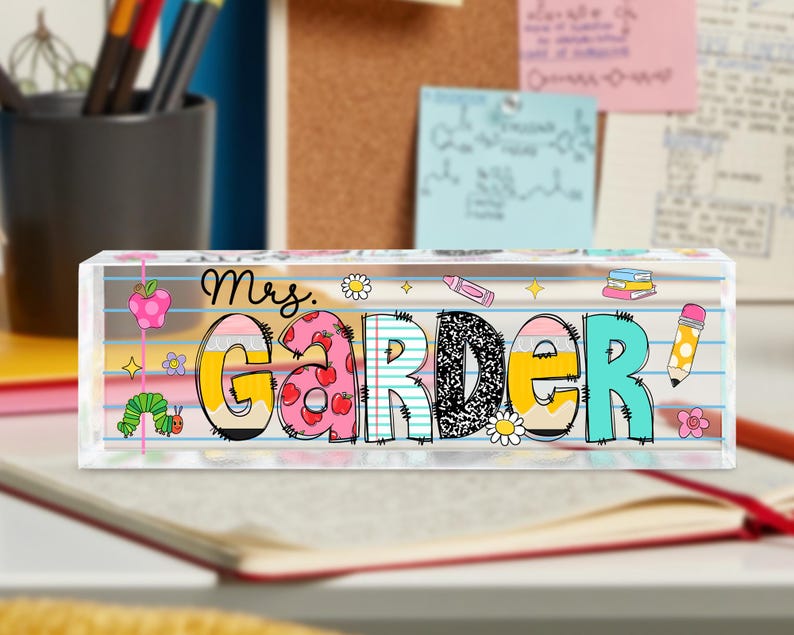 Personalized Teacher Desk Name Acrylic Plaque, Acrylic Name Plate for Desk, Back To School Teacher Gift, Teacher Name Plate, Office Decor