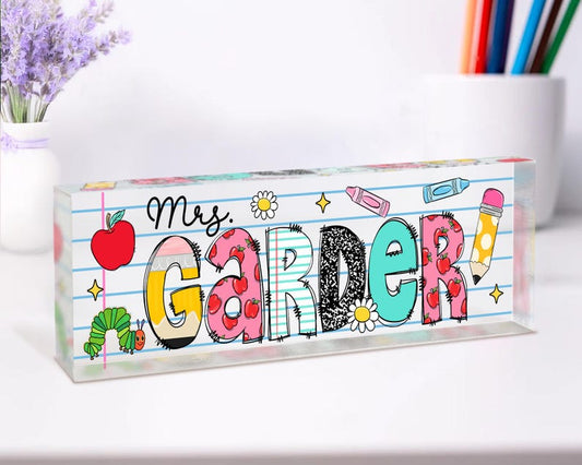 Personalized Teacher Desk Name Acrylic Plaque, Acrylic Name Plate for Desk, Back To School Teacher Gift, Teacher Name Plate, Office Decor