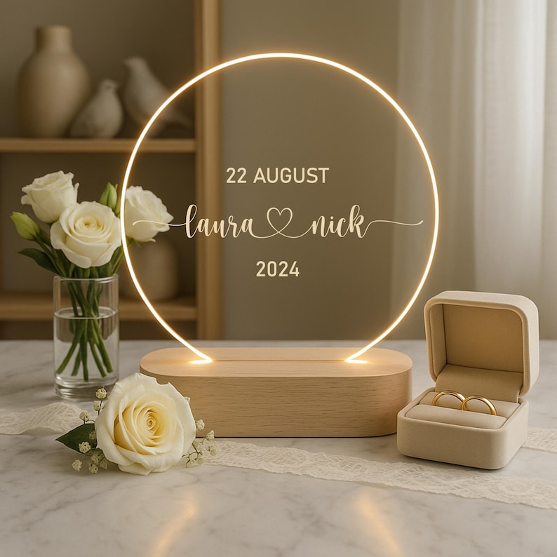 Personalized LED lamp wedding gift with names & date. Unique couple gift. Wedding decoration. Couple gift. Anniversary gift.
