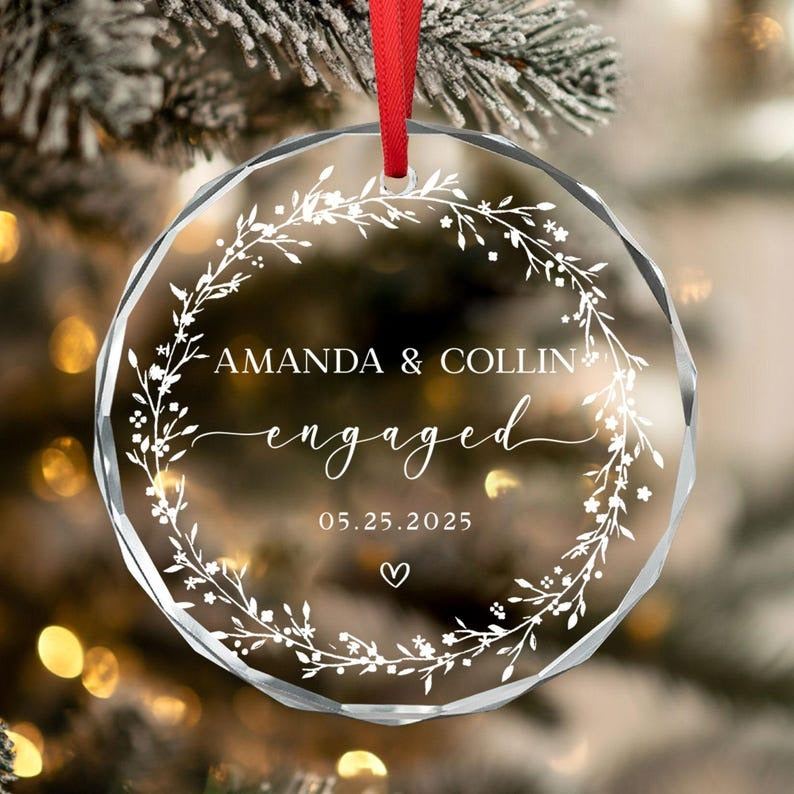 Personalized Engaged Ornament 2025, Engagement Ornament with Names & Date, Engaged Gift, Newlywed Gift For Couple,Wedding Keepsake Ornament