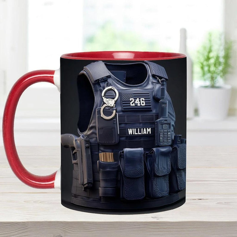 Police Bulletproof Vest - Personalized Police Officer Accent Mug, Police Officer Uniform Cup, Policement Two Tone Coffee Mug, Gift for Him