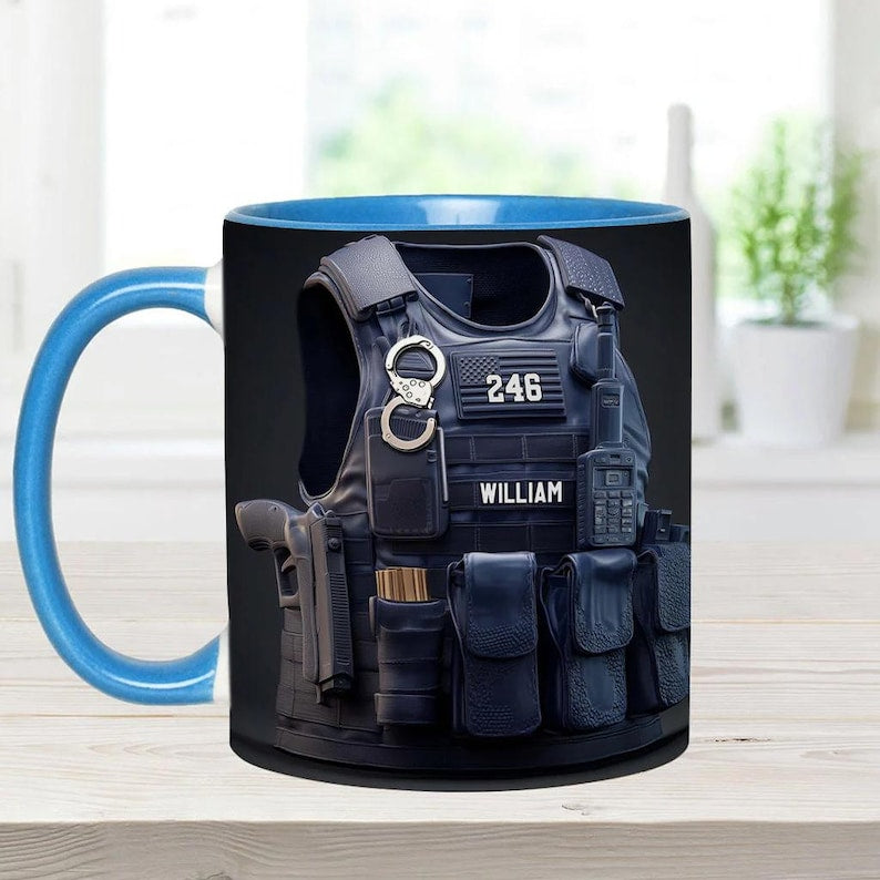 Police Bulletproof Vest - Personalized Police Officer Accent Mug, Police Officer Uniform Cup, Policement Two Tone Coffee Mug, Gift for Him