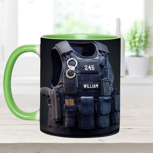 Police Bulletproof Vest - Personalized Police Officer Accent Mug, Police Officer Uniform Cup, Policement Two Tone Coffee Mug, Gift for Him