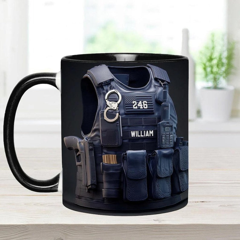 Police Bulletproof Vest - Personalized Police Officer Accent Mug, Police Officer Uniform Cup, Policement Two Tone Coffee Mug, Gift for Him