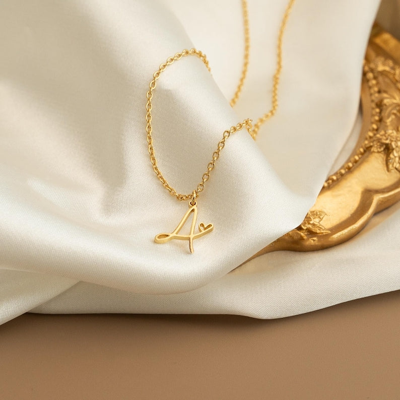 Initial Heart Necklace, Personalized Letter Necklace, Custom Jewelry, Jewelry Gift, Valentine's Day Gift, Gift for Wife Girlfriend