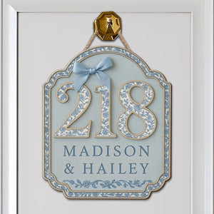 Personalized Chinoiserie Dorm Wooden Door Sign | Blue Floral Room Number Plaque | Custom Name Door Hanger | Elegant College Dorm Decor