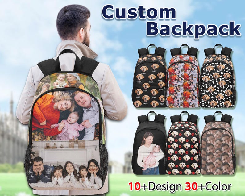 Custom Backpack, Custom Photo Backpack, Custom Backpack Photo Print, Put Your Face on Personalized Bag, Back to School Gift, Travel Backpack