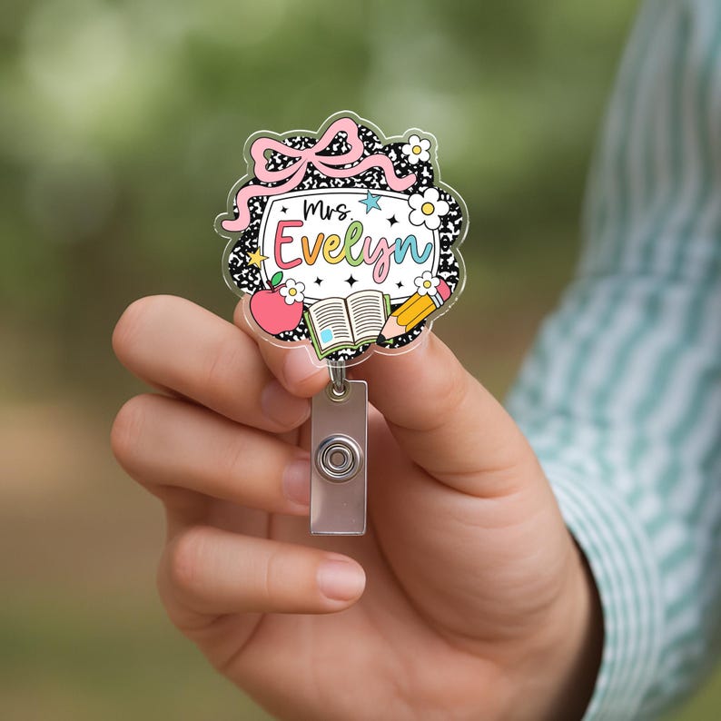Composition Book Teacher Hologram Badge Reel, Custom Teacher Badge Reel, Cute Teacher Badge Clip, Back To School Gifts