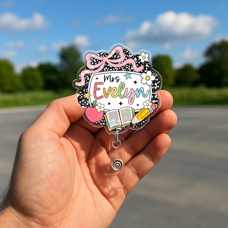Composition Book Teacher Hologram Badge Reel, Custom Teacher Badge Reel, Cute Teacher Badge Clip, Back To School Gifts