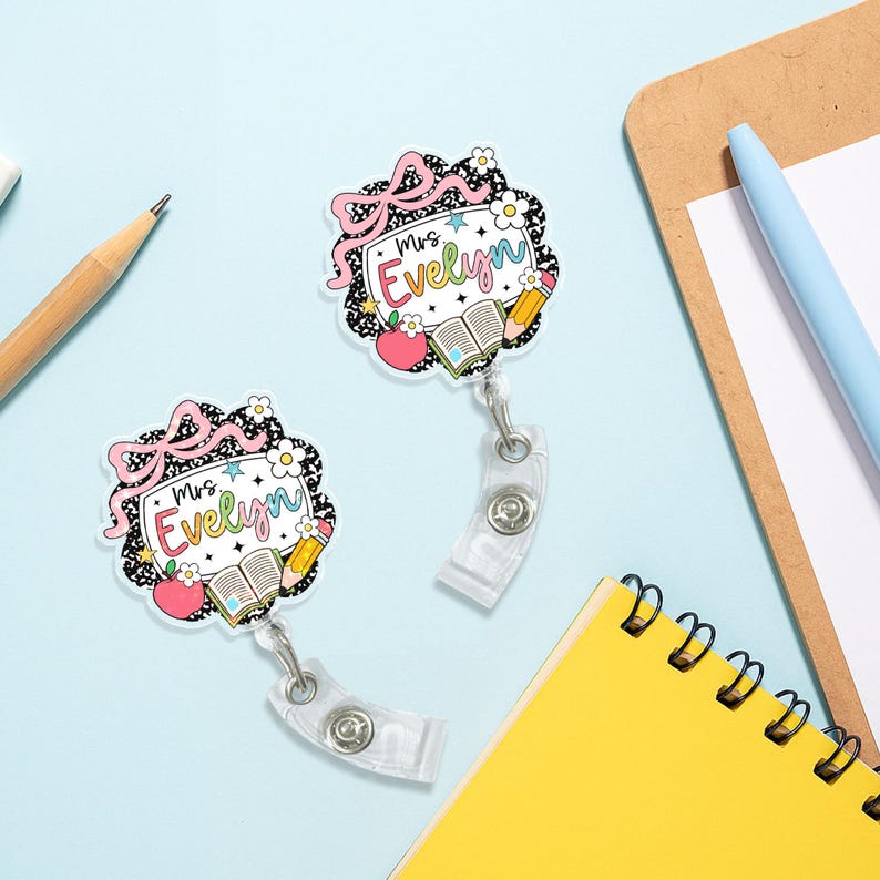 Composition Book Teacher Hologram Badge Reel, Custom Teacher Badge Reel, Cute Teacher Badge Clip, Back To School Gifts