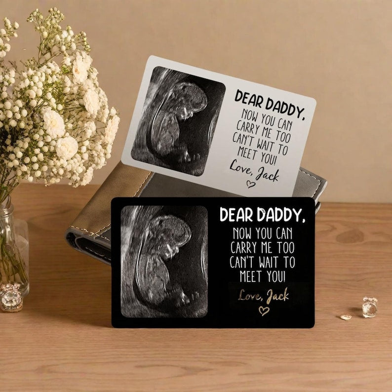 Custom Metal Ultrasound Picture Wallet Card,Perfect for New Baby Sonogram,Pregnancy Keepsake,new Dad,Baby Shower Present,Father's Day Gift