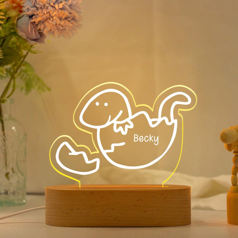 Custom Cute Dinosaur Night Light with Name,Baby First Birthday Gift,Led Acrylic Night Light,Gifts For Kids,Baby Nursery Decor,New Baby Gifts