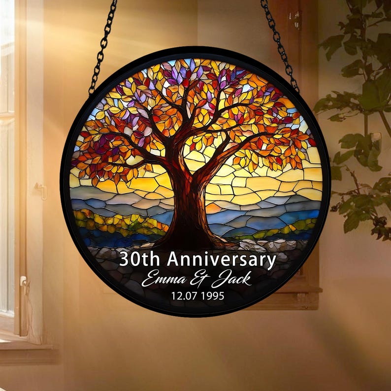 Custom 30th Anniversary Glass Suncatcher, Personalized Wedding Keepsake, Romantic Window Hanging, Gift for Parents, Couple Anniversary Gift
