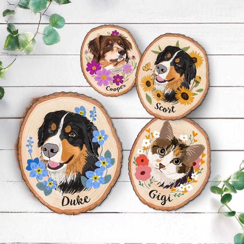 Custom Dog Portrait Wooden Hanging, Custom Pet Portrait Using Pet Photo, Dog Memorial Gift, Dog Portrait Wall Art, Pet Loss Sympathy Gift