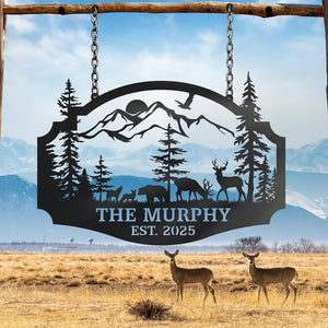 Custom Deer Forest Metal Sign, Personalized Deer Family Name Sign, Bear Sign, Farmhouse Decor, Farm Sign, Outdoor Sign, Deer Buck Metal