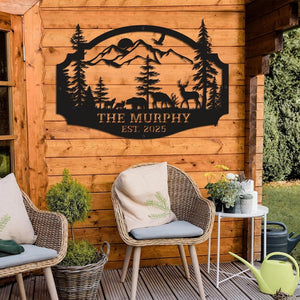 Custom Deer Forest Metal Sign, Personalized Deer Family Name Sign, Bear Sign, Farmhouse Decor, Farm Sign, Outdoor Sign, Deer Buck Metal