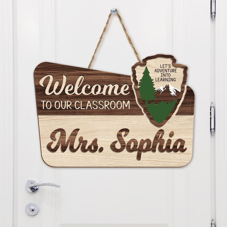 Personalized Teacher 3D Door Hanger National Park Teacher Sign, Classroom Adventure Decor Teacher Door Sign, Camping Theme Teacher Name Gift