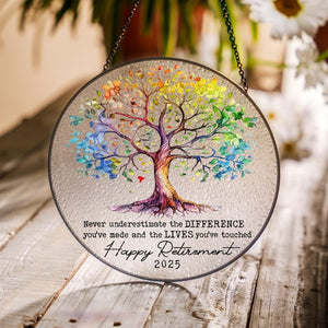 Personalized Retirement Gift 2025 Tree of Life Stained Glass Suncatcher Farewell Gift for Teacher, Nurse, Coworker, Retirement Keepsake