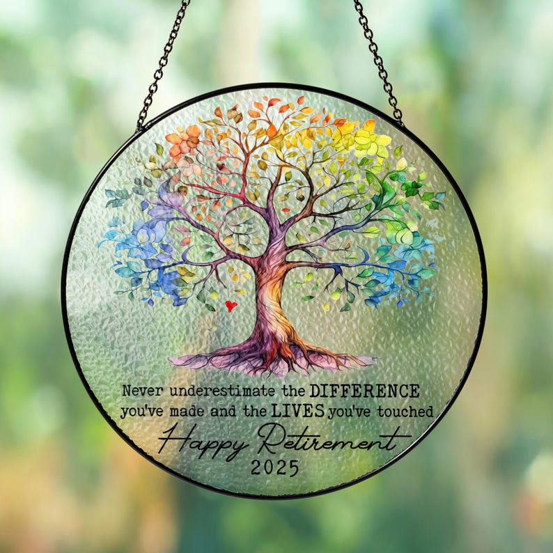 Personalized Retirement Gift 2025 Tree of Life Stained Glass Suncatcher Farewell Gift for Teacher, Nurse, Coworker, Retirement Keepsake