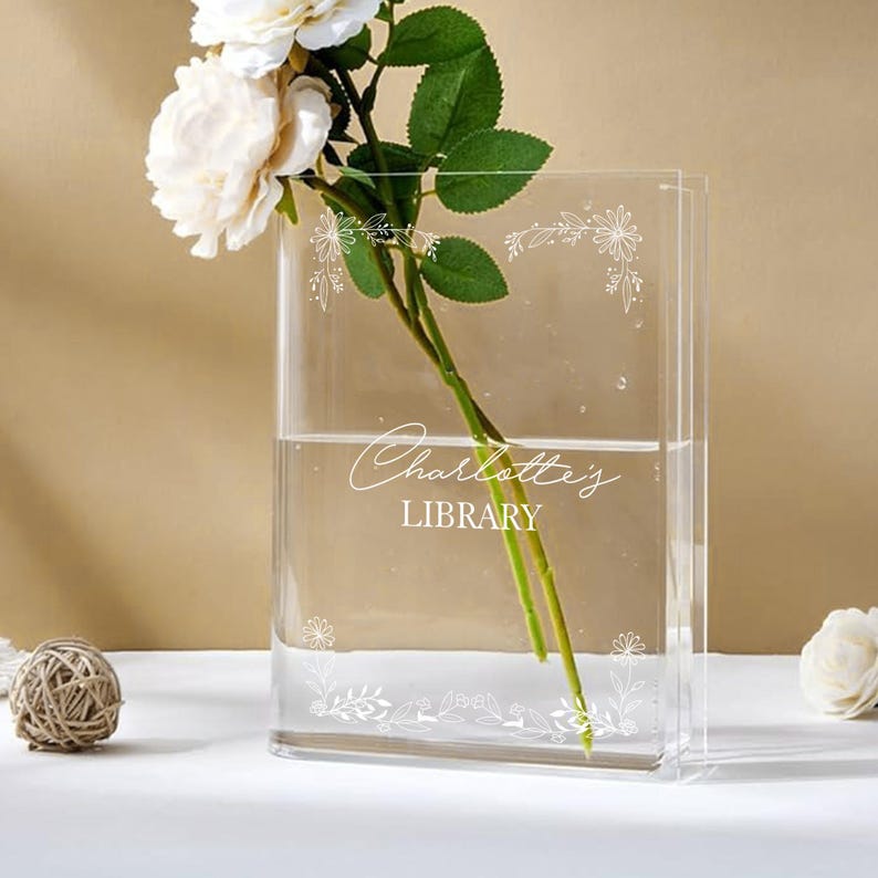 Custom Floral Acrylic Book Vase, Reader Bookshelf Decor Librarian Gift for Book Lovers, Bookworm Gift, Library Sign, Bookish Gift For Her