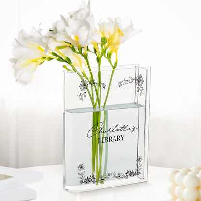 Custom Floral Acrylic Book Vase, Reader Bookshelf Decor Librarian Gift for Book Lovers, Bookworm Gift, Library Sign, Bookish Gift For Her