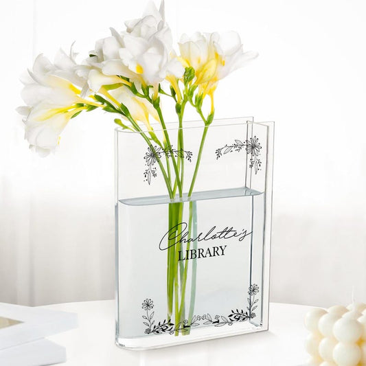 Custom Floral Acrylic Book Vase, Reader Bookshelf Decor Librarian Gift for Book Lovers, Bookworm Gift, Library Sign, Bookish Gift For Her